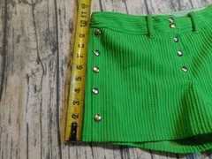 VTG GOGO SHORTS MOD BRIGHT GREEN SNAP FRONT TEXTURED POLY 60’s 70’s WOMENS 9 10