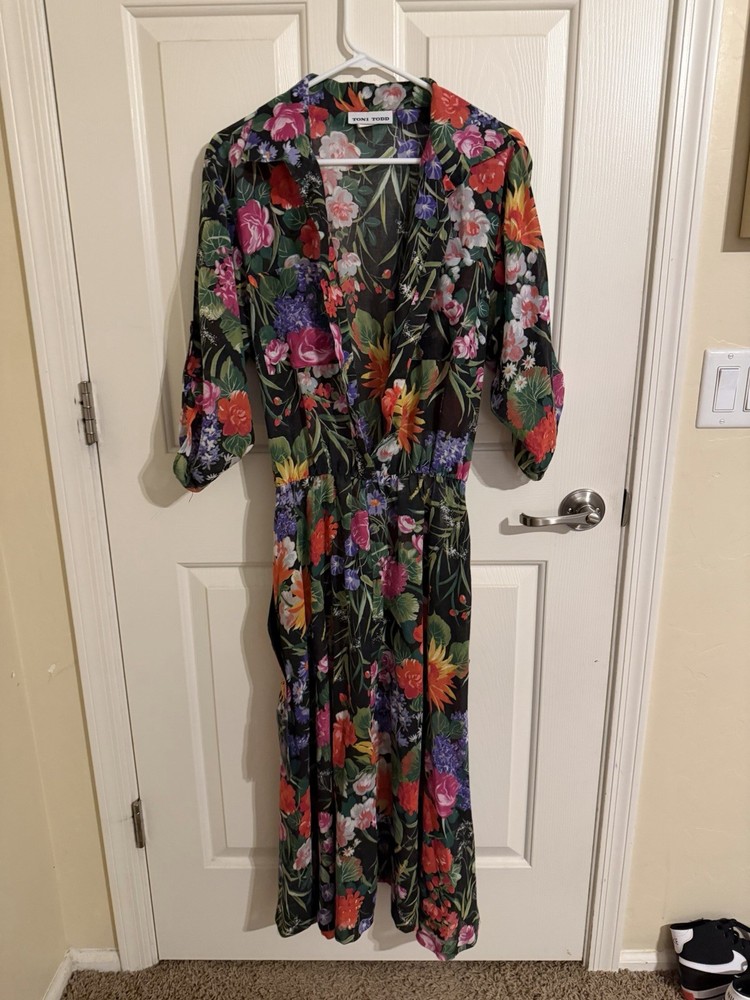 1980s Vintage Toni Todd Women’s Dress Size 16 Floral Button Up With Belt
