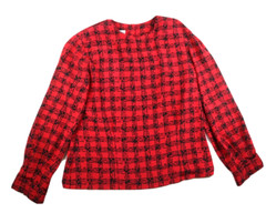 VINTAGE RED & BLACK PLAID LONG SLEEVE SILKY TEXTURED BLOUSE JACQUELINE FERRAR 12