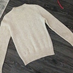 Fully Fashioned vintage wool blend cableknit sweater made in Malaysia S beige