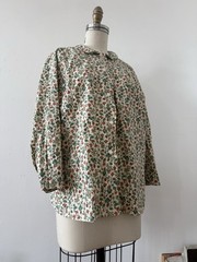 Mid Century Handcrafted Floral Cotton Smock Top Artist Workwear Folk Prairie OS
