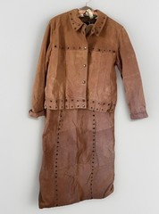 Vintage Y2K Tan Suede Grommet Skirt & Jacket Set In Large By Robert Louis Paris