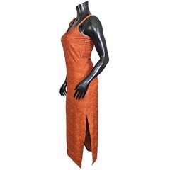 Vintage Y2K Shape FX Newport News Orange Textured Bodycon Maxi Dress Womens M
