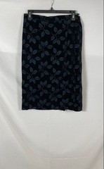 Vintage 90s Escada Couture Women’s Black Teal Leaf Embroidered Velvet Skirt 40