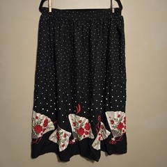 Vintage California Connection Inc. Black Maxi Skirt Floral Fan Elastic 32″ Waist