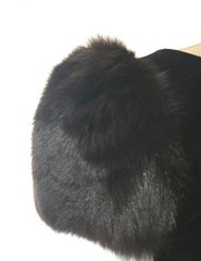 Vintage 1980s Victor Costa Black Velvet Dress with Mink Puff Sleeves, Size 6?