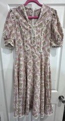 Vintage 70s Pink And White Floral Dress Home Made With Lace Trim 15.5” X 47”Long