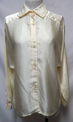 CHUAS Size Sz 14 Vintage Satin cream button down top blouse collared