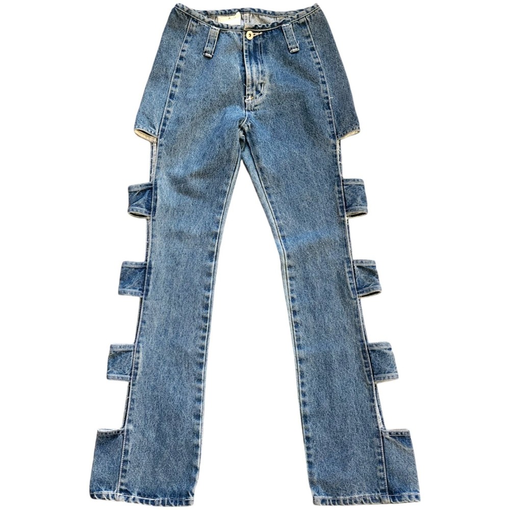 Vintage 1990s Windowpane Cut-Out High Waist Jeans With Side Tabs Size 26 x 30