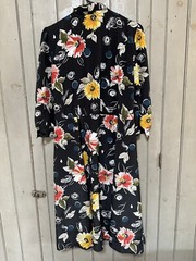 Vintage CALIFORNIA LOOKS 1970’s Dress, Black Floral, A-line Skirt, V-neck, Lg