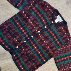 Vintage Tally Ho Cardigan Sweater XL Navy Blue Red Green Tartan Plaid Acrylic