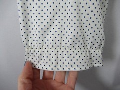 Vintage 70s High Neck Ruffle Belted Blouse Blue/White Polka Dot Polyester