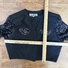 Vintage 80s black sequin embellished cropped bolero jacket. Brand Switch Size M