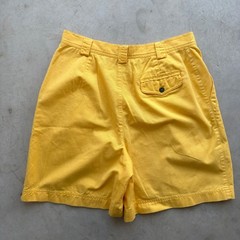 Lizsport Vintage High Waisted Pleated Shorts Yellow Cotton Mom Shorts Size 14
