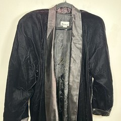 Patra Vintage Black Velvet Long Open Front Evening Jacket Satin Lapel Size XL