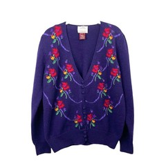 Vintage Susan Bristol wool hand embroidered cardigan sweater Size L grandmacore