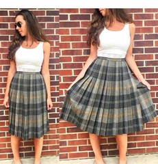 Liz Claiborne Vintage Gray Brown Plaid Wool Pleated Skirt Regular 6 8
