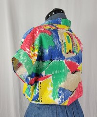 Vintage Ecco Bay Red/Yellow/Green/Blue/Tan S/S Button Down Top Size Med