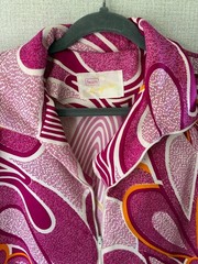 Women’s Vintage 1969 Sears Loungeweare house coat, Pink & Purple Abstract Print
