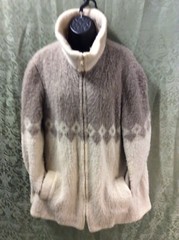 Vintage Hilda Ltd Made In Iceland Virgin Wool Sweater Jacket Coat L tan ivory