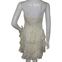 Vintage 80s NUANCE Dress/Jacket Set, XS, Lace, Yellowed, Ruffle Skirt, Bolero