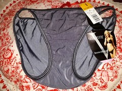 VANITY FAIR SECOND SKIN HI CUT STRING BIKINI SHINY SILKY STRETCH 6/M NWT 2 TONE