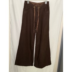 Vintage Guess Jeans Brown 100% Linen Wide Leg Drawstring Pants Size 28 Y2K