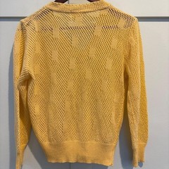 Vtg DiFini Butter Yellow Open Knit Sweater V Neck Pointelle Medium Coastal USA