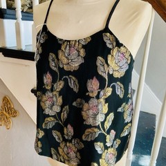 1970s 1980s Metallic Floral Tank Disco Camisole New Wave Romantic Goth