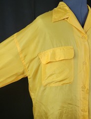 Vintage Bonjour Yellow Oversized Silk Blouse w Button Down & Flap Pockets Size M