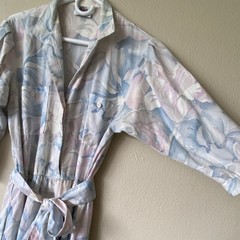 Vtg 80s Lanz Pastel Floral Tie Belt Shirt Midi Dress size Large cottagecore twee
