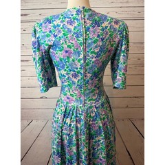 Expo Floral Dress 8 Vintage 80s USA Cottagecore Cottage Prairie Lace Shabby MIdi
