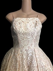 Vtg Gorgeous 1962 Prom Gown Dress Jackie Kennedy Style Off-White/Blush XS S 60s
