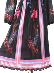 Vtg 70s 80s Black Orchid Floral Mini Accordion Pleat Chiffon Secretary Dress 6P