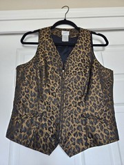 Vtg Jacqueline Ferrar Animal Print Leopard Cheetah Shiny Zipper Vest 4