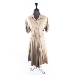 Vintage 1960’s George Georgiou II Khaki Cotton Dress L Made In Cyprus 100% Cotto