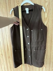 VTG Chocolate Brown 100% Cotton Corduroy Button Pinafore Vest Shift Dress