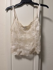 Vintage Arianne Cream Floral Lace Camisole Tank Top Sheer Lingerie Y2K
