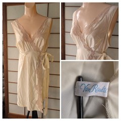 Vtg Van Raalte Wrap Chemise Lingerie Nightgown Negligee Butter Yellow 60s 70s M