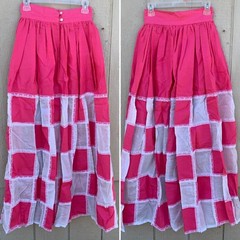Vintage Marianne Pink & White Patchwork W/ Lace Maxi Skirt Hippie Boho 26” Waist