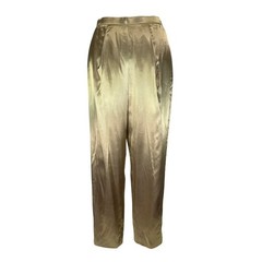 Vintage Joan Raines Gold Metallic Satin Tapered Pants High Waisted Pleated USA