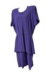 Vtg 80s RABBIT JR Peplum Midi Pencil Dress~13/14~Purple Retro 1940’s Secretary
