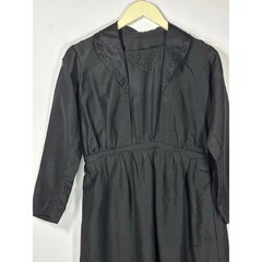 Antique 1910s Edwardian Black Cotton Twill Jet Bead Floral Mourning Dress As Is