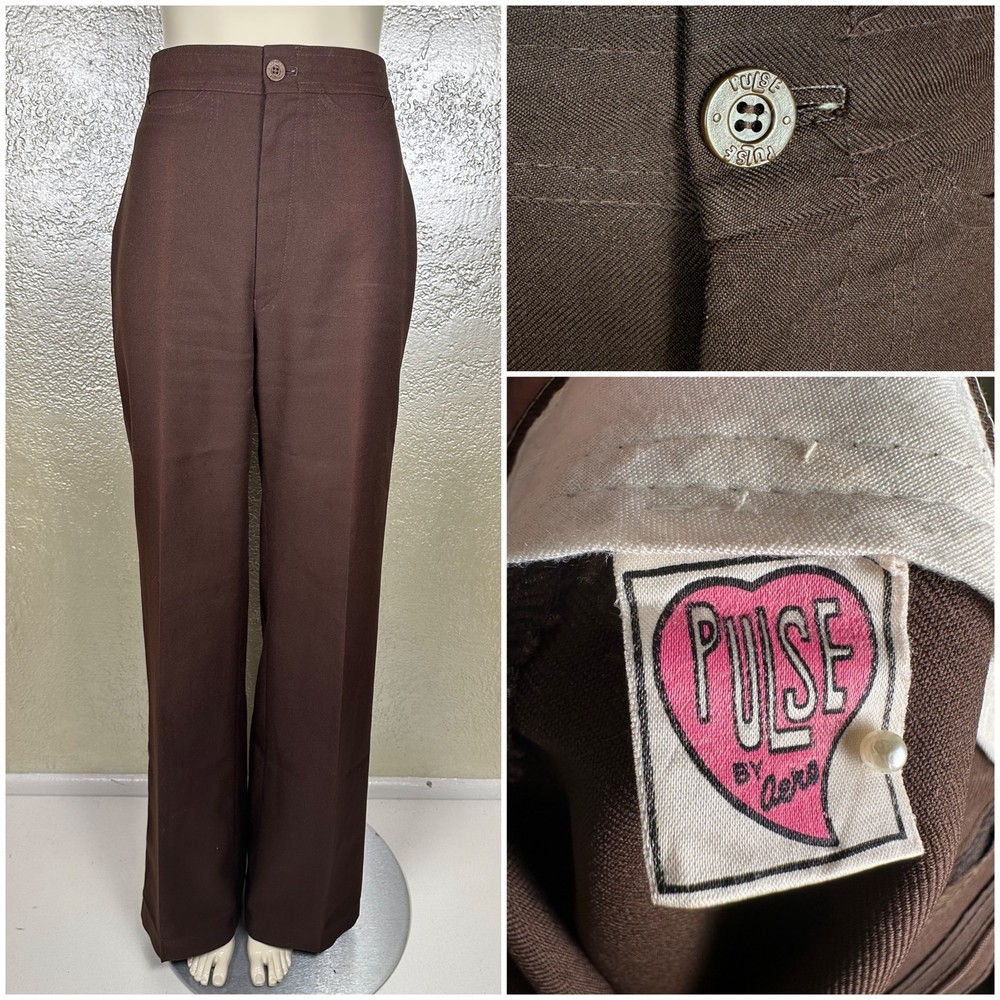 Vintage Ladies 1970’s PULSE Brown Polyester Pants Wide Leg High Waisted Disco