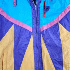 New York Girl Windbreaker Women Medium Multicolor Vintage 80s 90s Colorblock Zip