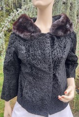 VINTAGE 1950’s ARNOLD CONSTABLE BLACK PERSIAN LAMB COAT JACKET MINK COLLAR