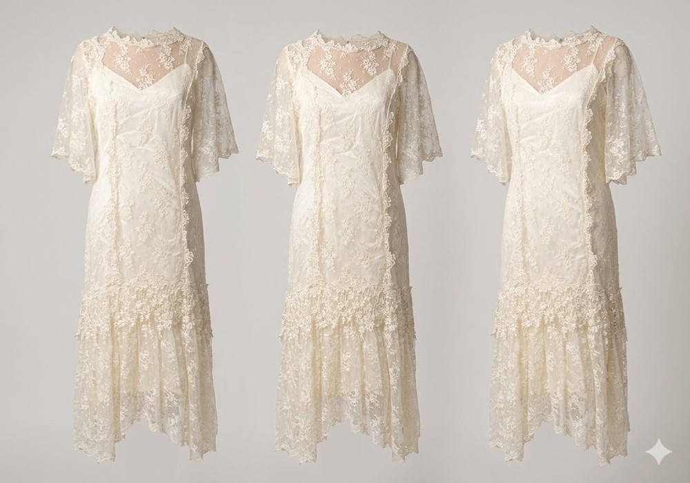 Beautiful Vintage Patra Lace Dress – 1920s Flapper Style Midi
