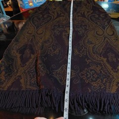 Vintage purple, green, and brown knit paisley skirt with fringe detail.