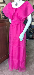 1970s bright dark pink flowy tiered Maxi Dress Felix Arbeo size 10 layered