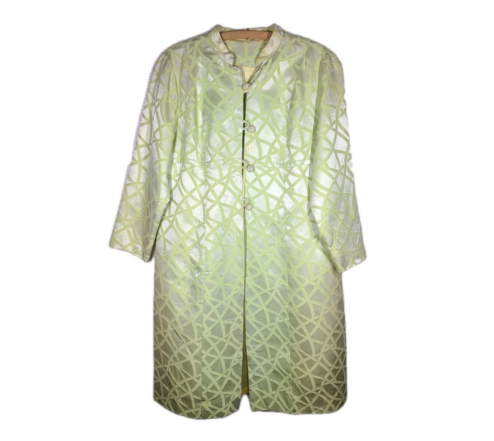 Vtg 60s Silk Spring Coat Lime Green Chartreuse Mid Length Knot Buttons M L